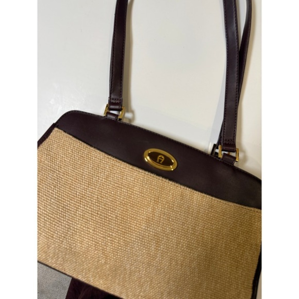 Etienne Aigner Vintage Structured Satchel – Woven Straw & Leather‎ – Brown/Beige